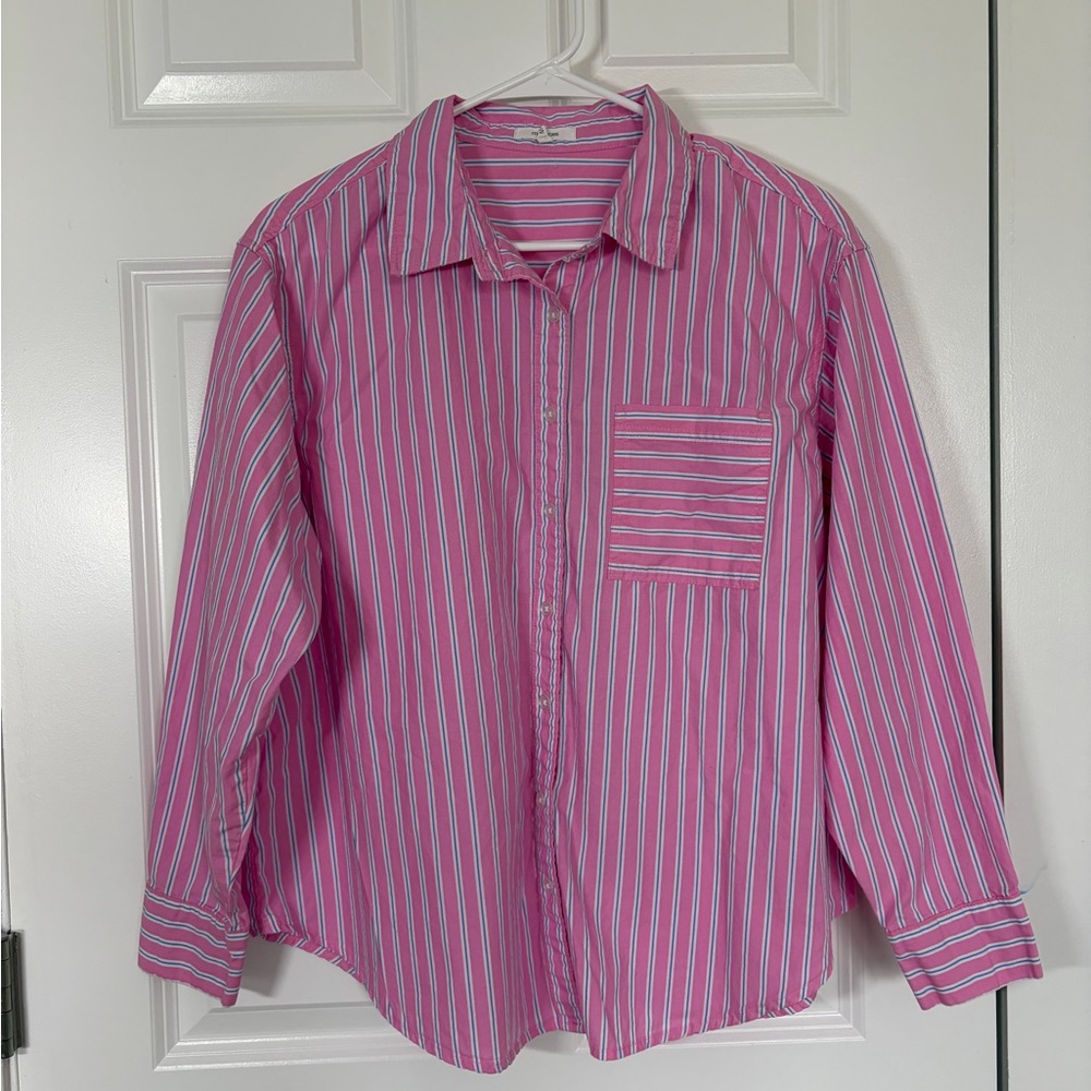 Maurices Pink Striped Shirt with Blue and White Accents
